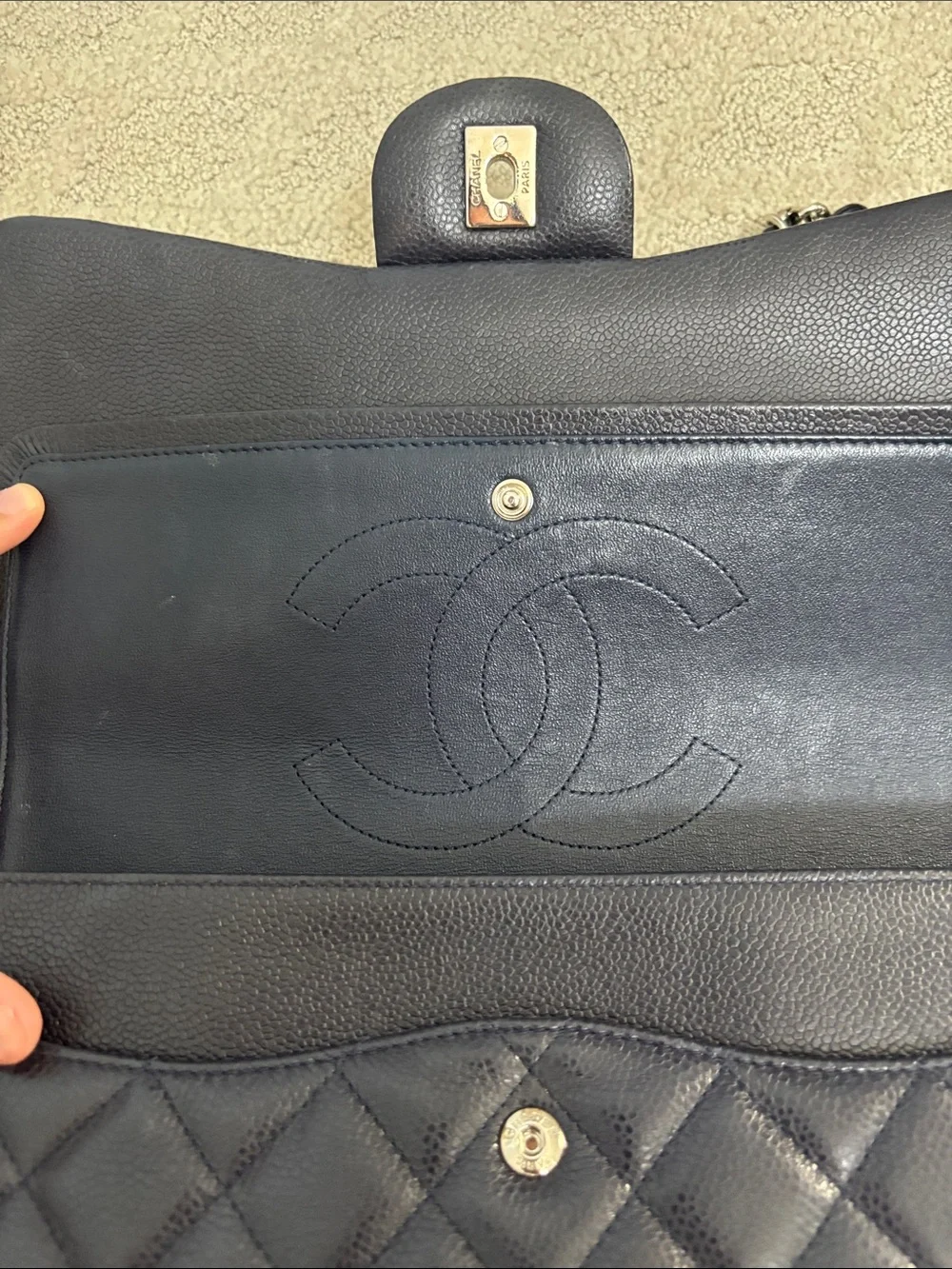 CHANEL Jumbo Navy Double Flap Caviar